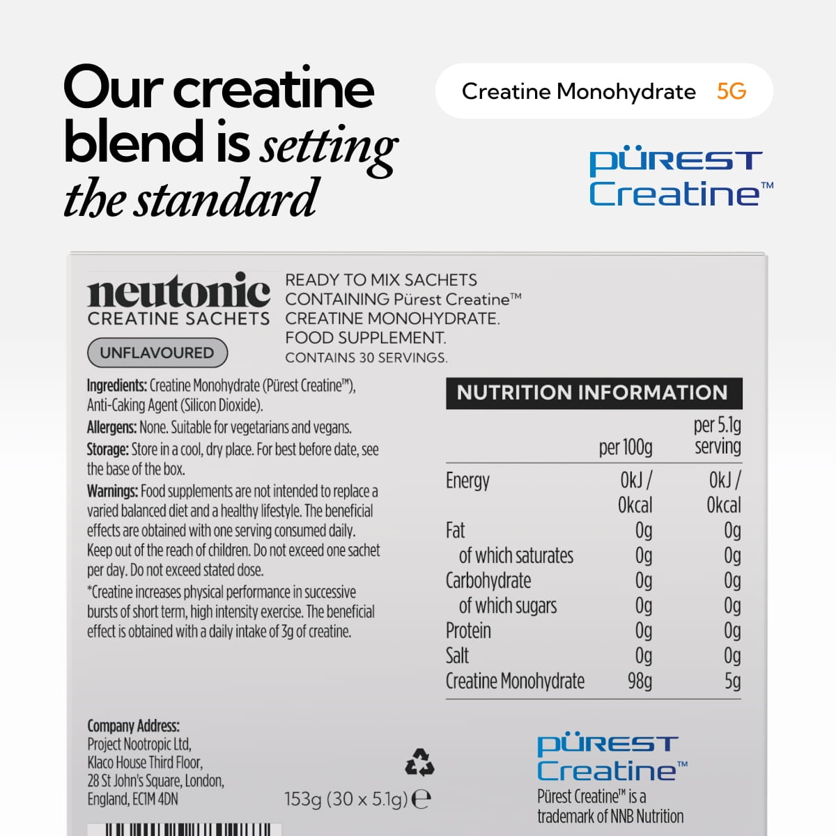 Ingredients graphic for Creatine Sachets - Unflavoured.