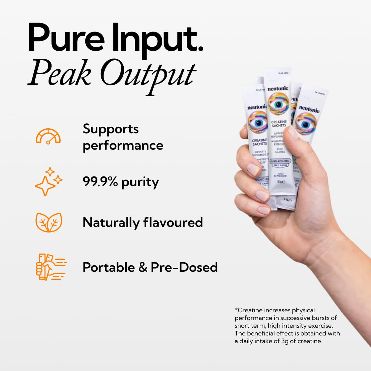 Key information graphic for Creatine Sachets - Unflavoured.