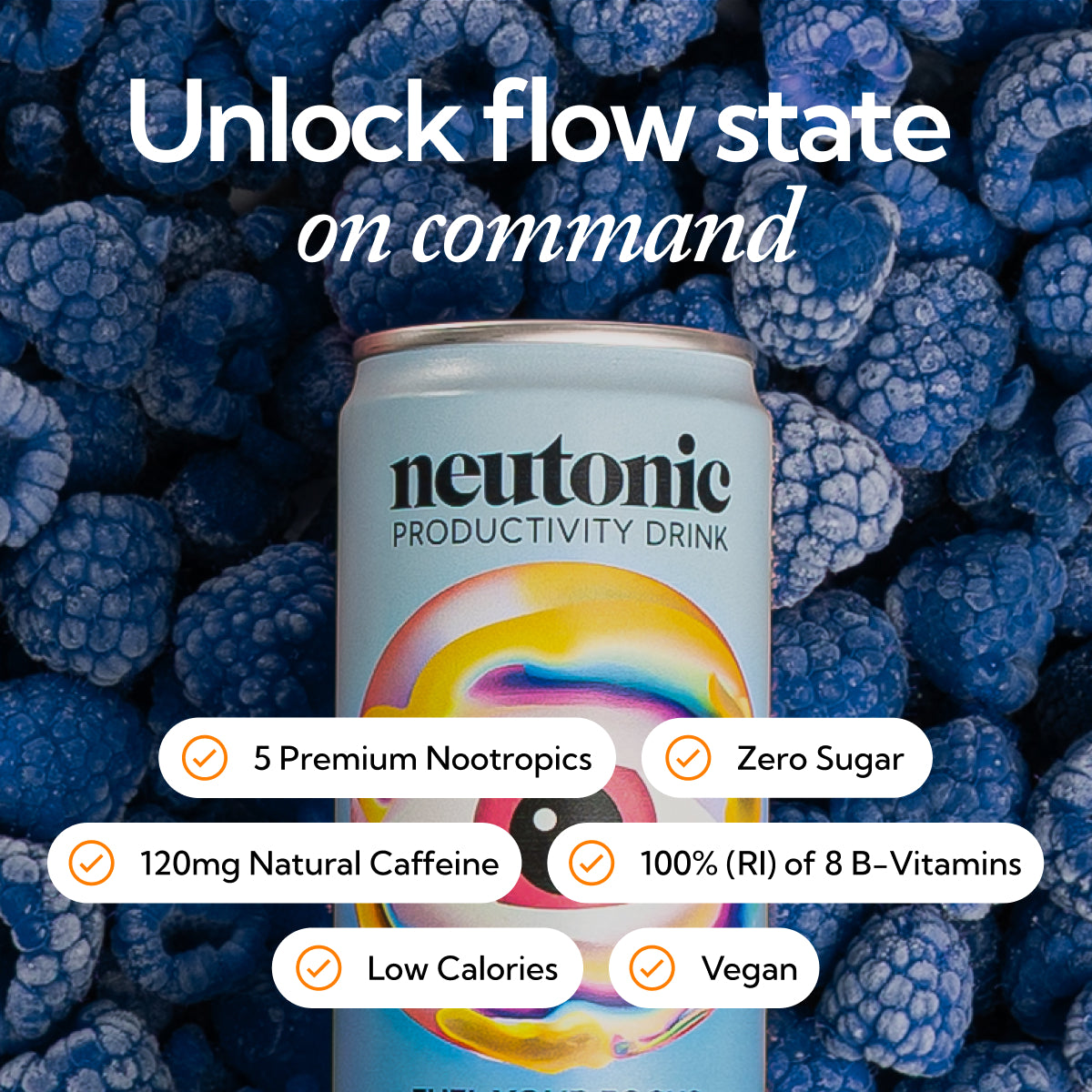 Key information graphic for Productivity Drink - Blue Raspberry.
