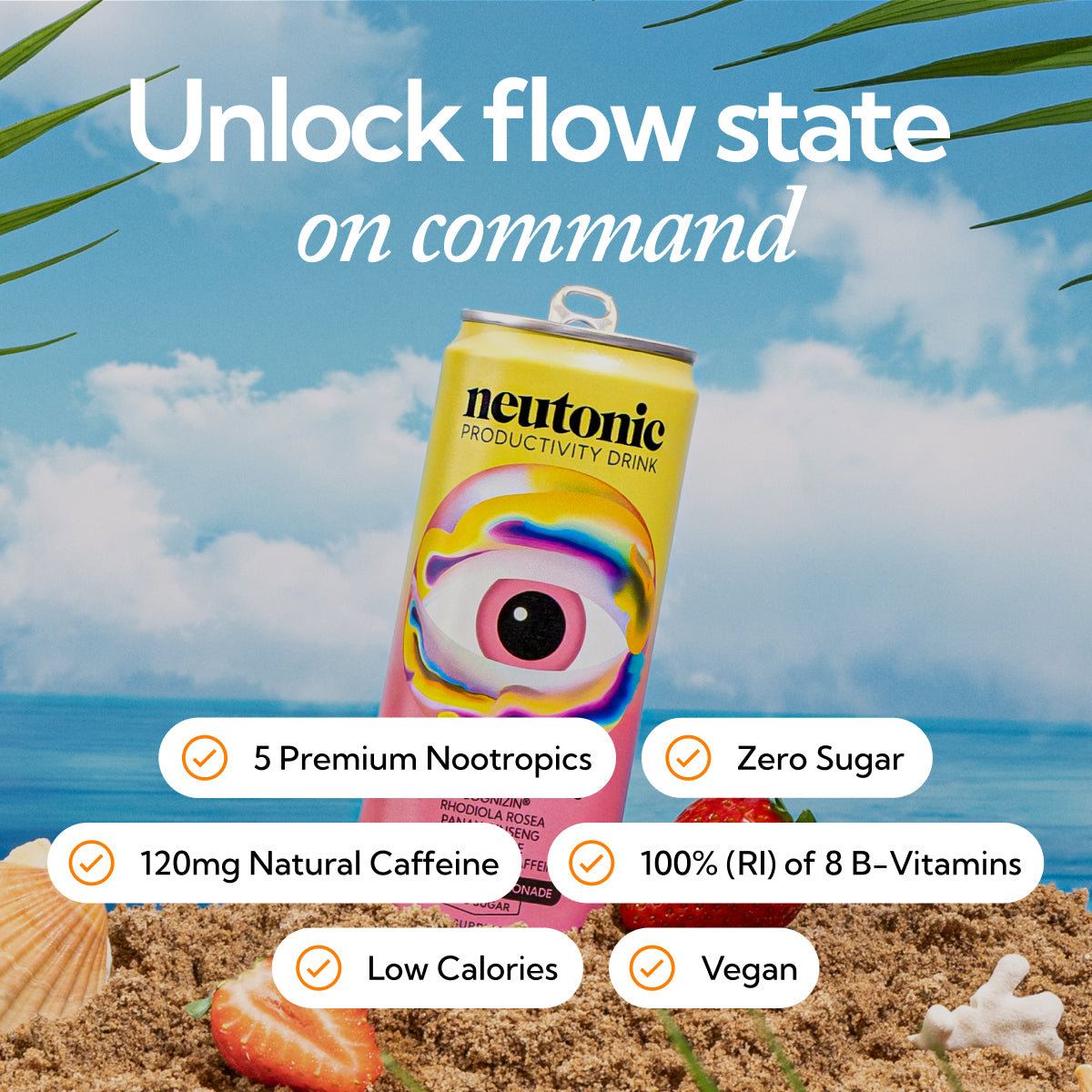 Key information graphic for Productivity Drink - Strawberry Lemonade.