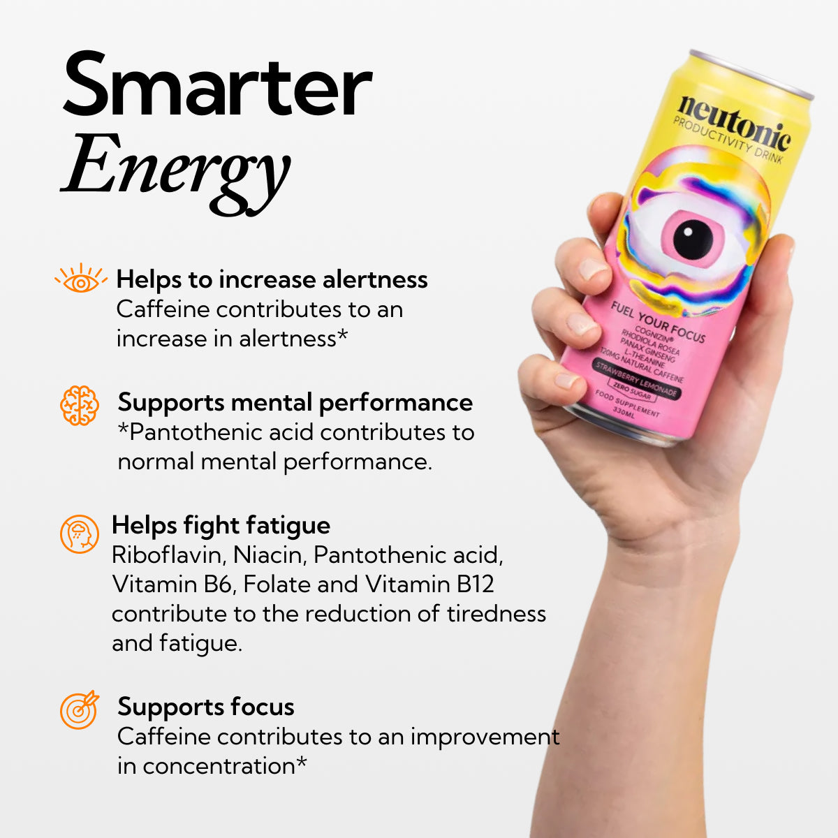 Product information graphic for Productivity Drink - Strawberry Lemonade.