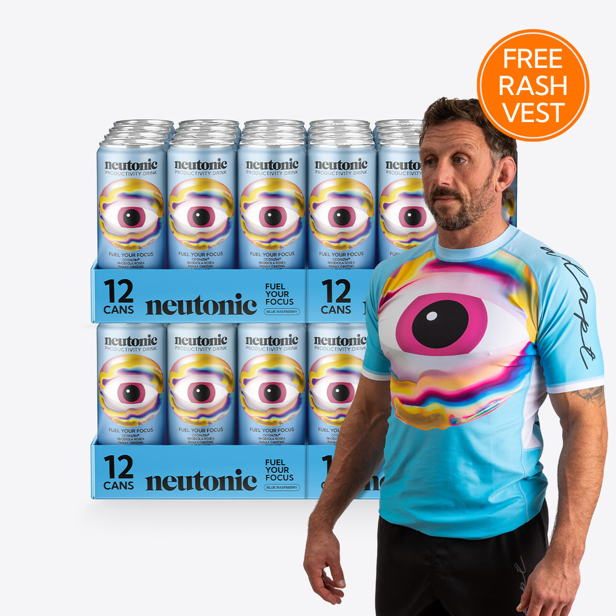 48-pack of Neutronic Productivity Drink cans featuring nootropics stacked in blue packaging. - Neutonic - Productivity Drink - 48 cans