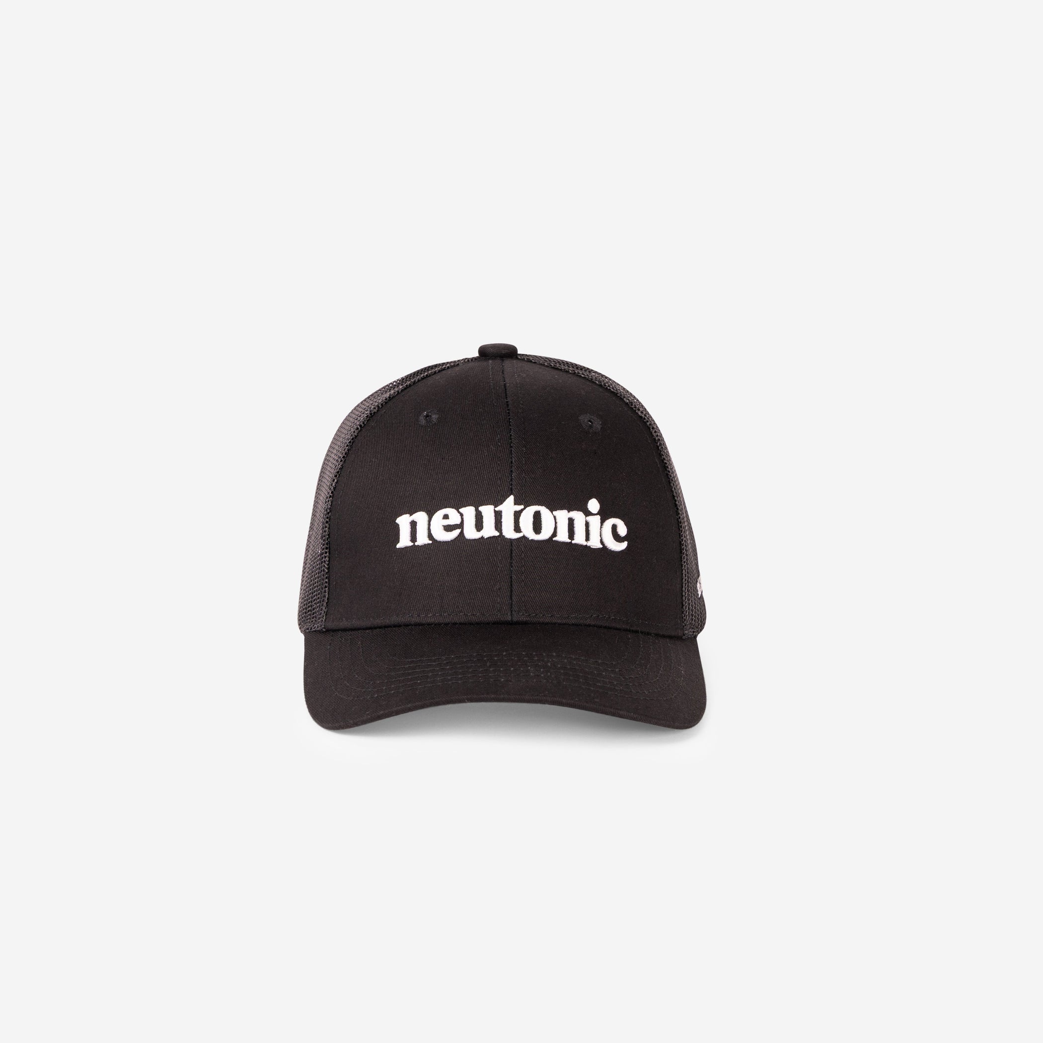 Black trucker cap with white "neutonic" logo embroidered on front, promoting nootropics. - Neutonic - Trucker Cap