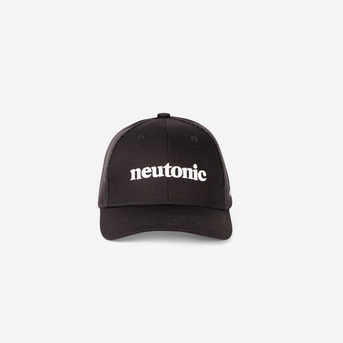 Black trucker cap with white "neutonic" logo embroidered, promoting nootropics benefits. - Neutonic - Trucker Cap