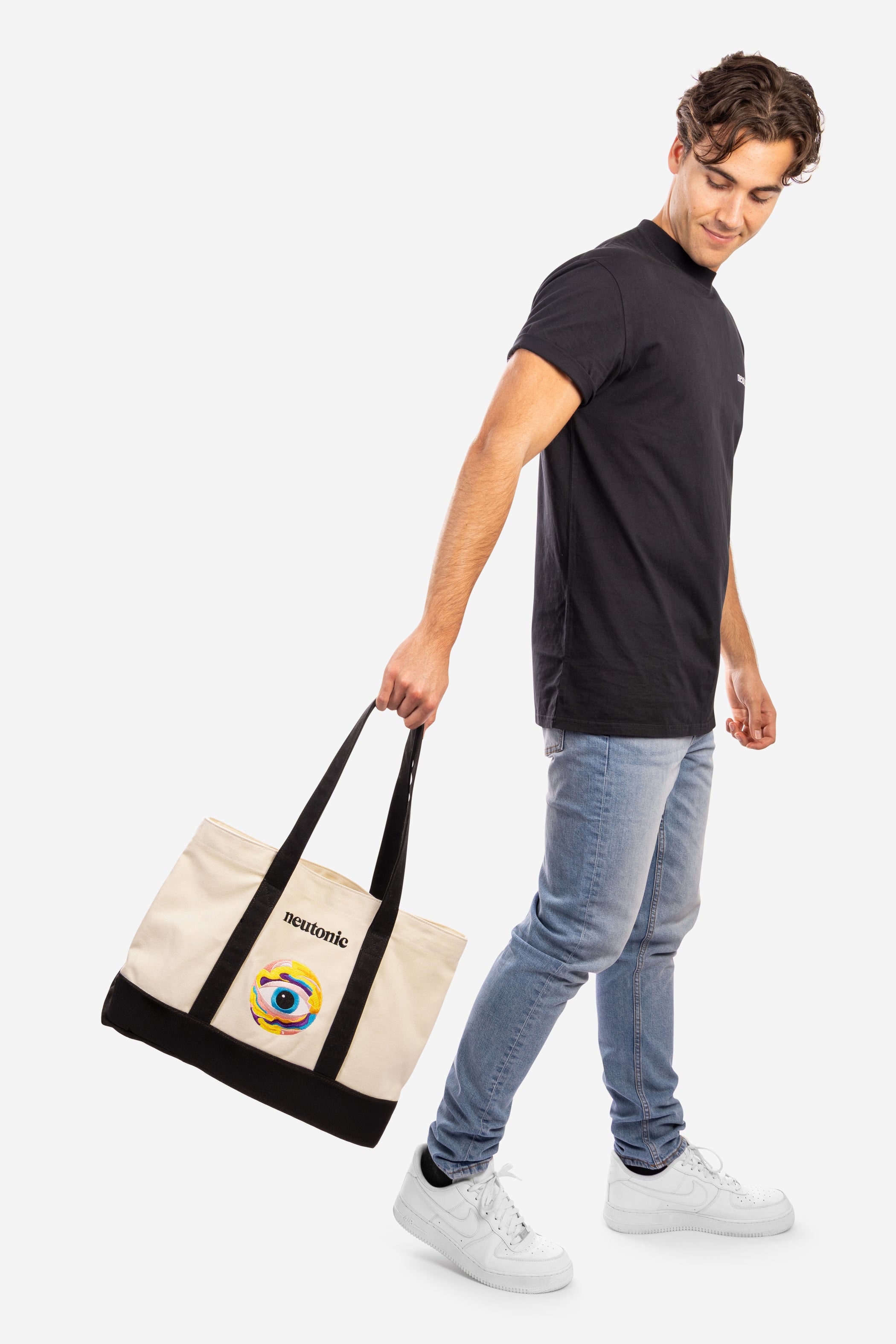 Canvas tote bag with black straps and base, nootropics logo printed on front. - Neutonic - Tote Bag