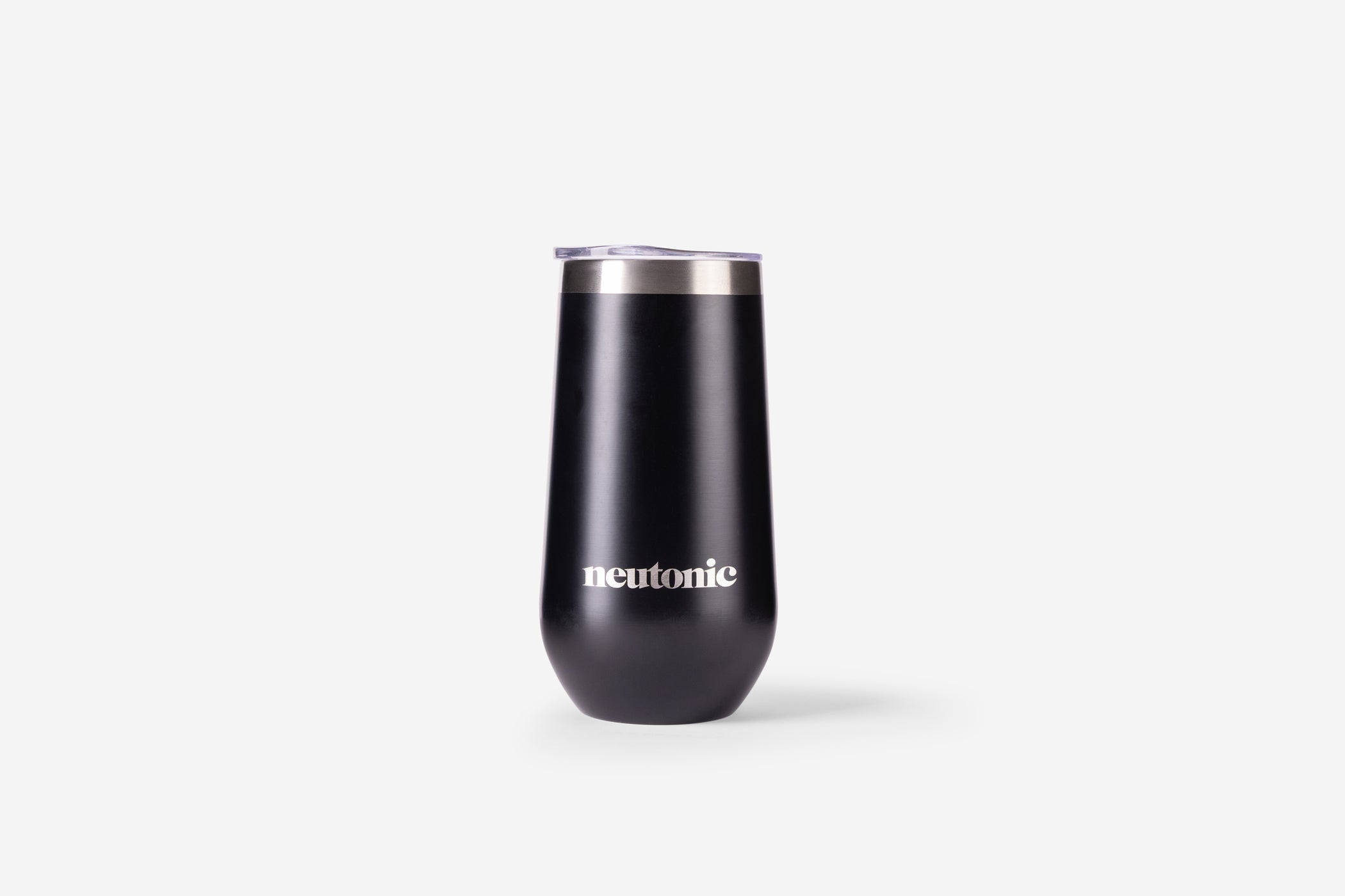 Black stainless steel tumbler with silver rim and white nootropics logo. - Neutonic - Tumbler